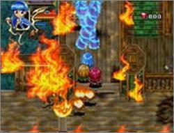 The player moves through a burning house.