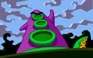 Purple Tentacle expressing his desire for world domination during the opening cinematic.  