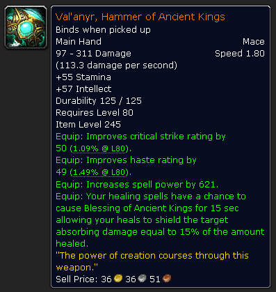  The weapon's stats in World of Warcraft.