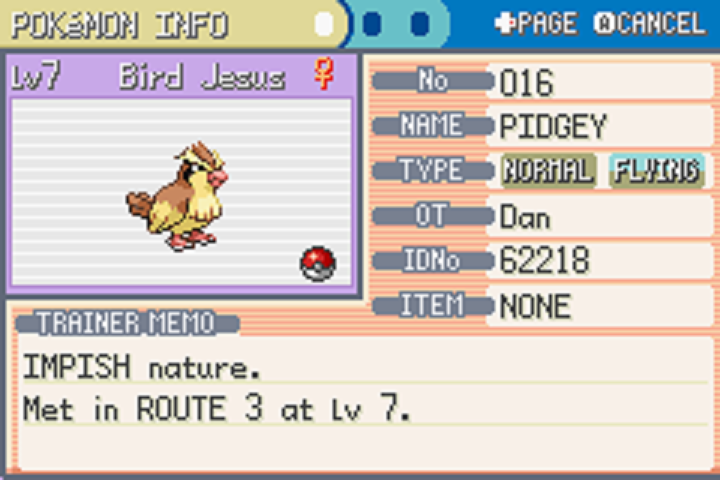 After all the Twitch Plays Pokémon goodness, there was no way I could nickname my Pidgey anything else.