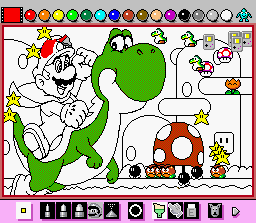 Coloring a picture in Mario Paint, with the help of the SNES Mouse.