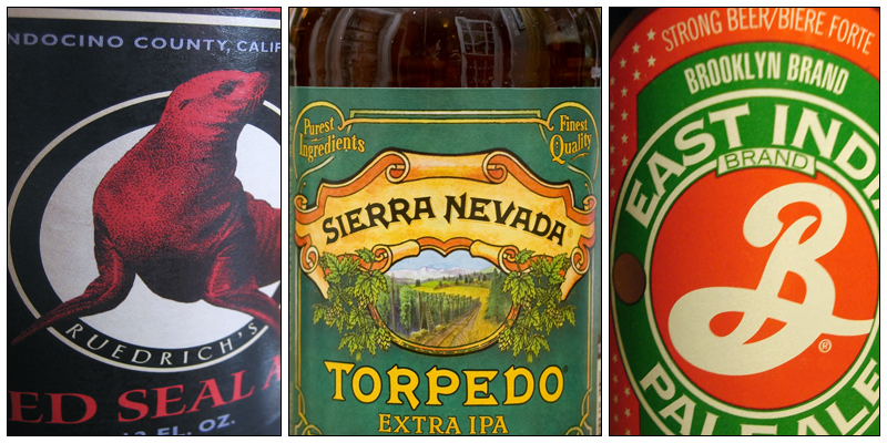 Red Seal Ale, Sierra Nevada Pale Ale, Brooklyn Brand East India Pale Ale