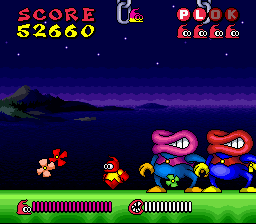 Plok engages in the game's first boss fight.