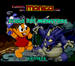 The title screen for Mônica na Terra dos Monstros, for the Mega Drive.