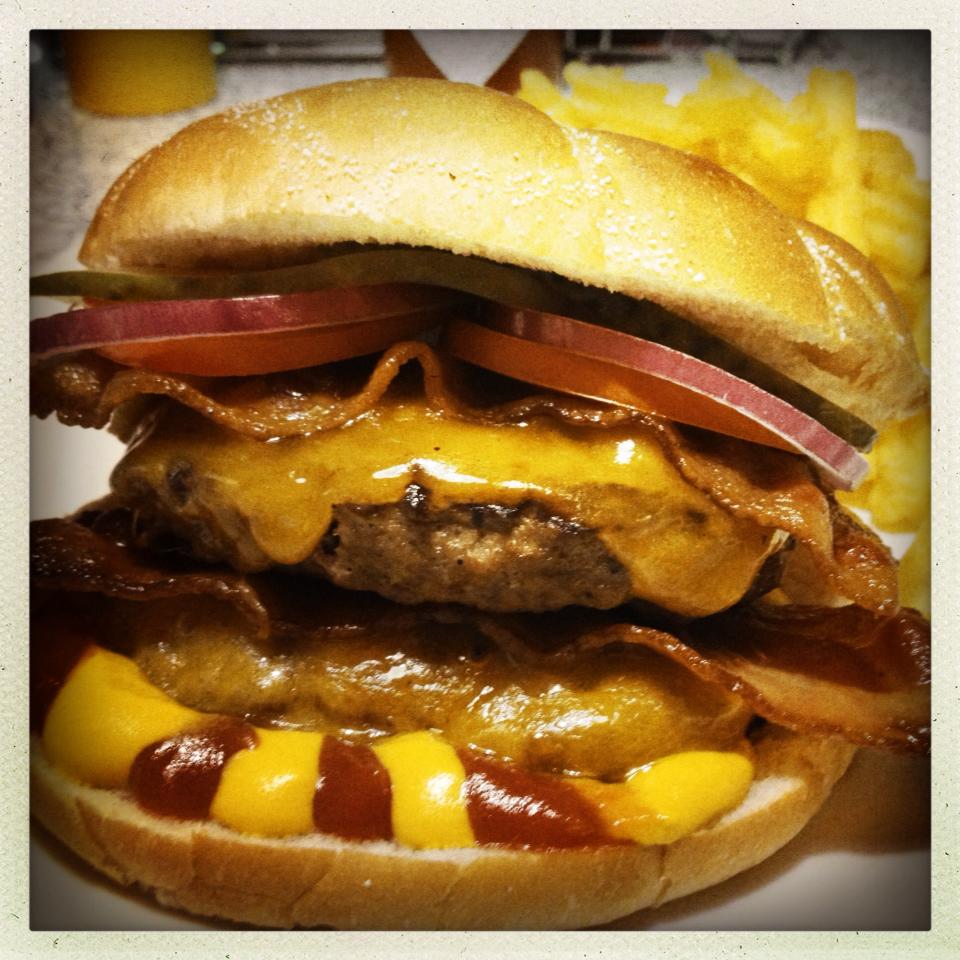 Double Bacon Cheese burger, from local burger joint in Denmark.