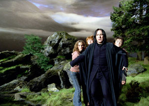 Snape protecting the trio from Remus Lupin as a werewolf