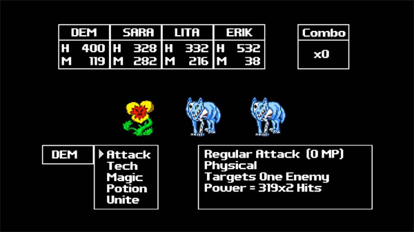 Battle screens owe heavily to Dragon Warrior in design and play