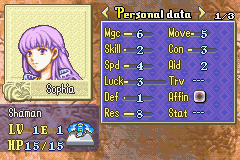 Sophia joins halfway through the game with these stats on a fog of war desert mission. As far as I can tell, training her is virtually impossible