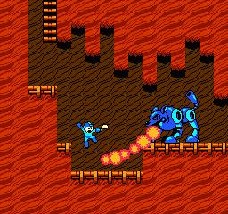 Mega Man fighting a 'Hot Dog'.