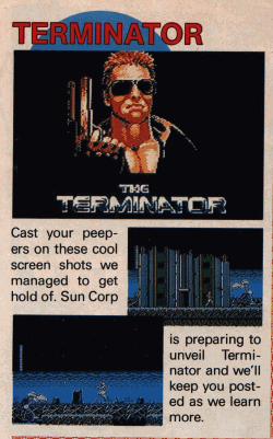A clip from a game magazine that shows Journey to Silius as the original Terminator game adaptation.