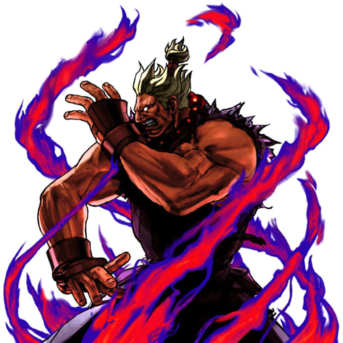 An illustration of Shin Akuma (Capcom grooves) in Capcom vs. SNK 2: Mark of the Millenium.