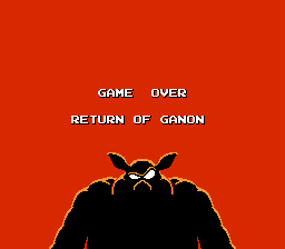 The Game Over screen seen when Link loses all of his lives.