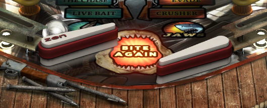A ball caught behind the left flipper on Pinball FX3's Jaws table.