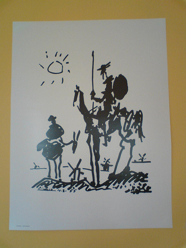 This is a painting by Picasso, whom I am usually not a fan of. But I really like this one, it shows Don Quixote and his squire Sancho Panza. While being rather simple, it has a very strong expression to it.