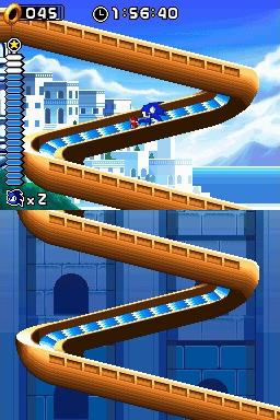 Sonic goes down a water slide