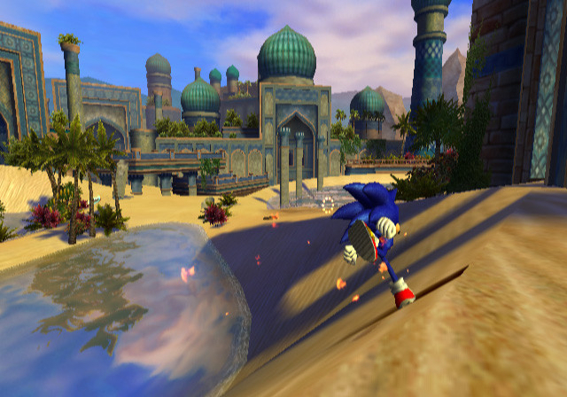 Sonic runs through the Arabian-inspired Sand Oasis.
