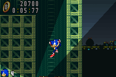 Sonic plays in a city-themed level.