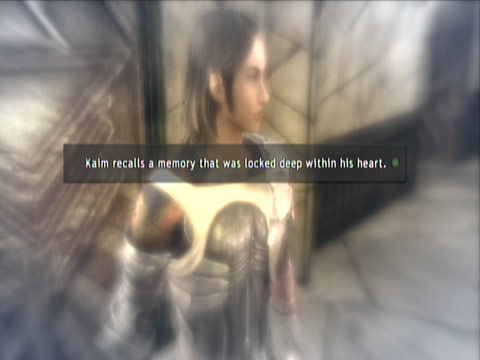 The memory in this story is triggered when Kaim enters the first inn in the game