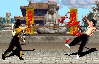 Scorpion spears Liu Kang in the original Mortal Kombat