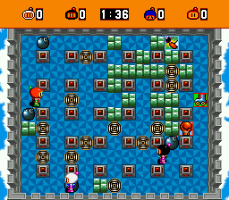 4 Player game with Punch, Kick and Rollerskate powerups visible.