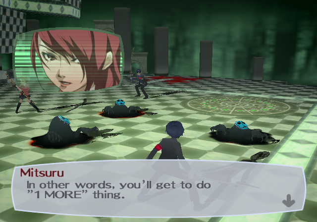 What made this really funny at the time was that the scene was playing at about 40 FPS, making Mitsuru sound appropriately high. (This has been fixed, by the way.)