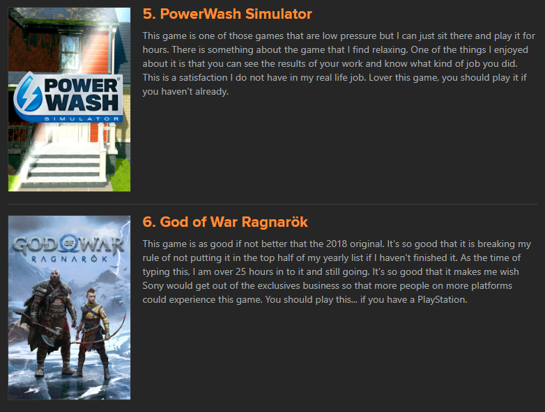 Who put PowerWash Simulator above God of War Ragnarok? I guess you'll just have to click to find out!