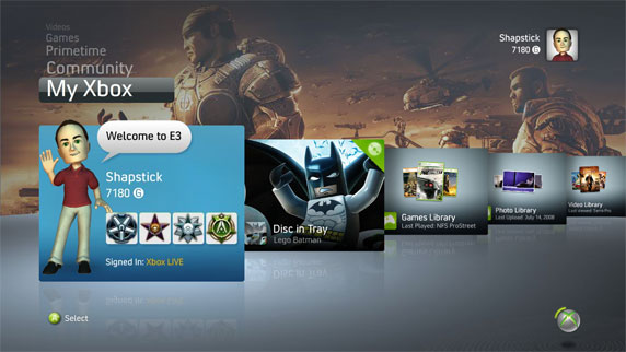 Cool there's the My Xbox side of the new sleek interface so that's cool..