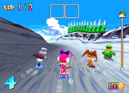 Nancy racing against three other racers on Big Snowman.