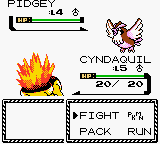 Cyndaquil fights Pidgey; a traditional battle.