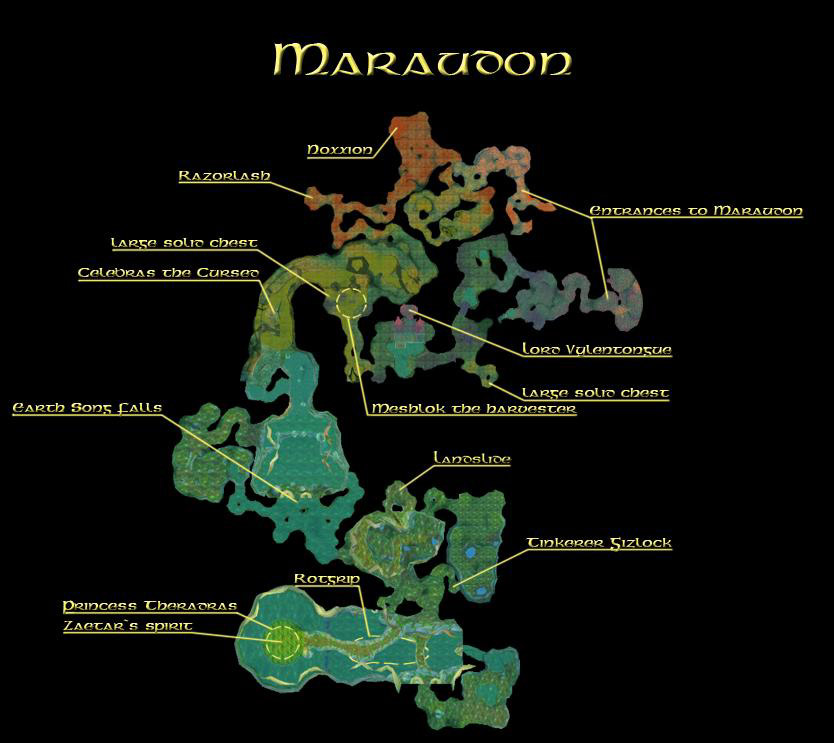 Map showing the areas of interest in Maraudon
