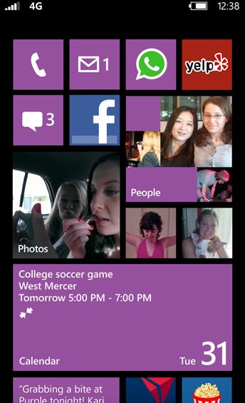 A typical Windows Phone 8 Start Screen