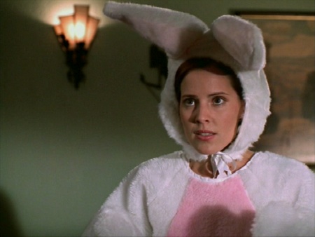 Anya dresses as her most feared creature for Halloween... the dreaded bunny!