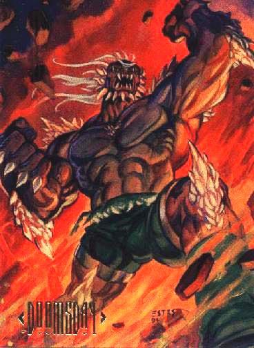 Doomsday punches out the element of fire.