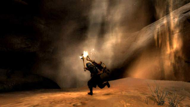 Navigating a cave with a torch.