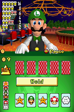 Luigi as a card dealer in New Super Mario Bros.