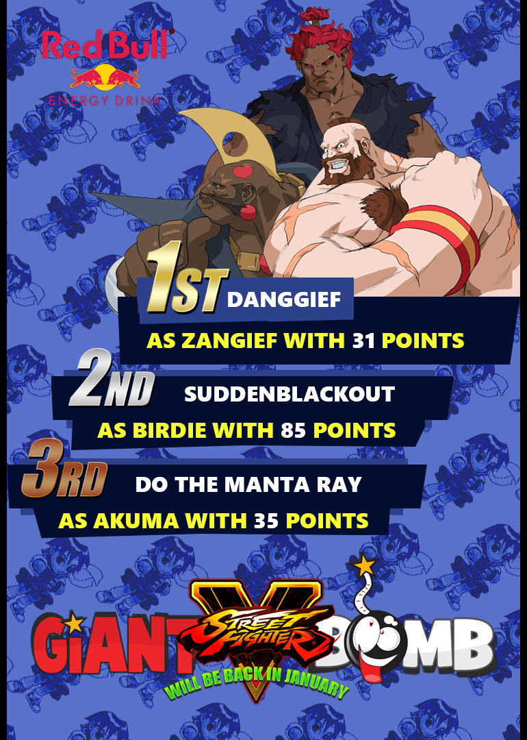 The season has finally come to its end. Many congratulations to Danggief for SPDing his way to the top! I want to thank all the streamers and commentators who have made these weeklies such a joy to watch and everybody who stuck with us from all the way back in February to now, and of course all the newer people who have joined in along the way to make the GB FGC an even more enjoyable place. We'll be back next year!