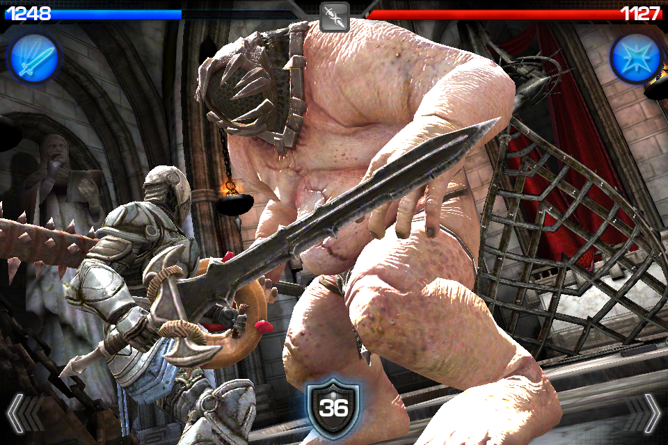 Going mano-a-mano with a Titan in Infinity Blade. I'm glad the iPhone's screen isn't any bigger, because that's about as much of that guy as I want to see.