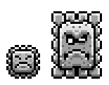 A Thwimp (left) compared to a Thwomp (right)