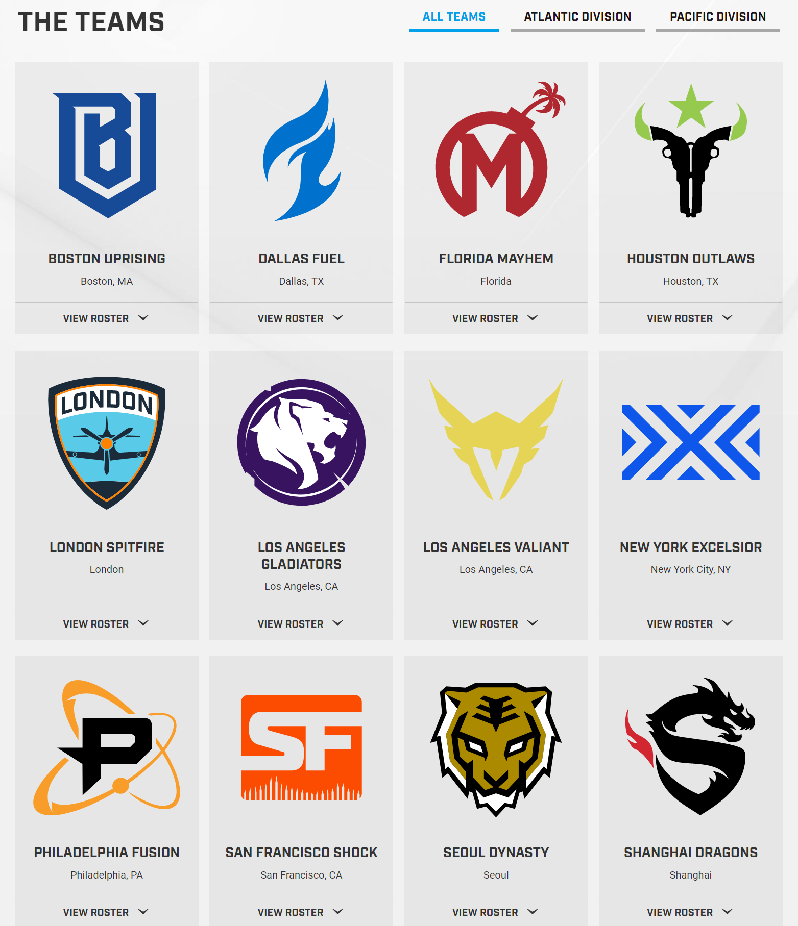 The 12 teams competing in the Overwatch League for 2018