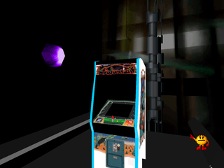 The stand up Galaxian cabinet, as depicted in all of its low poly count PS1 model glory.
