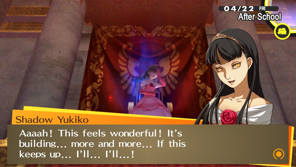 This is pretty self-explanatory. Shadow Yukiko's having a bit too much fun in front of way too many people.