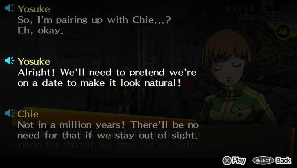 Yosuke'd probably be the ultimate wingman. This guy'll do anything.