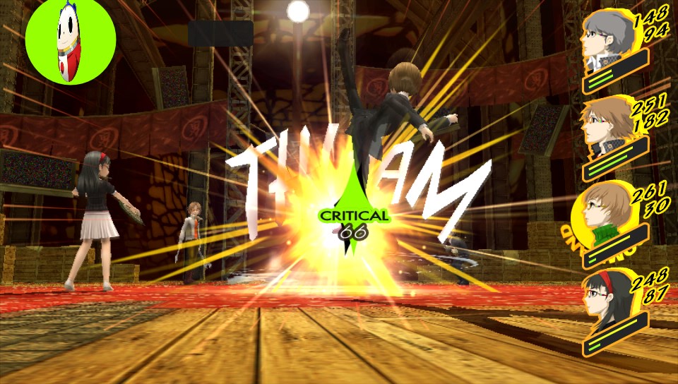 Chie's just BOOMING with excitement! Oh, but that's not Yosuke (the traitor) she's Thwamming...