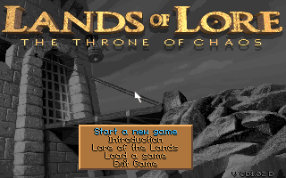 Welcome to Lands of Lore: The Throne of Chaos! Wouldn't a chaotic throne be painful to sit on? This game will answer that question for you, probably! As well as your usual menu items, you can also watch the optional introduction cutscene (and it's neat that you can skip it, since it's a whole lot of nothing) as well as finding out more about the lore of the lands of Lands of Lore. However, it's not the law of the land that you must learn of the lore of the lands of Lands of Lore here, as you can learn most of it as you play.