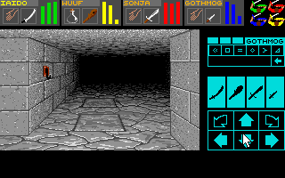 Pressure Plate Puzzles 101: The first opens the door just ahead (currently shrouded in darkness because this is the 80s goddammit give this game a break), and the second pad closes it. Hmm. Big space to walk around on the right there...