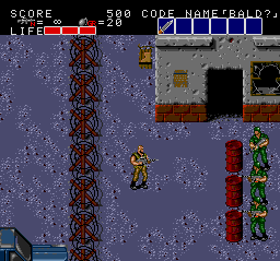 Here are some green goons, the disposable troops of The Enemy Forces. They've taken cover behind some red barrels.