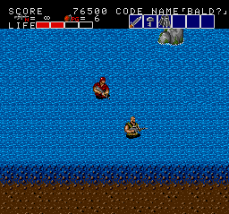 And now we get to swim around. Unlike Ikari Warriors, we're allowed to shoot in water. Finding those fins makes it easy to walk around too.