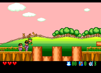 So we're looking at regular old anime platformer territory for right now, but almost immediately we start seeing its odd quirks. For instance, with ledges this close together in height, the character will automatically hop up them. Saves on mashing the jump button, and even has tactical applications way later in the game.