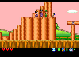 Quirk number 3: Those stairs lead up to a different level. They're right in the middle of this one, though, which means I'll have to drop back in and repeat all that jumping if I want to unlock the stage's other exit, Super Mario World style.