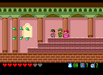 So here's where I made an incredible discovery that the game actually told me about ages ago: You can switch your main character! That's why you're getting followed by a pair of friends in each stage. The short thief guy is a crappy jumper, but has a spread shot instead of the horizontal ninja stars. So this game just became Super Mario Bros 2.